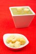 Bread croutons and spinach puree
