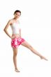 red floral short exercising young girl
