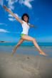 happy jump at the beach