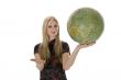 Young woman with  globe