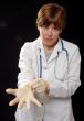 masked with latex gloves