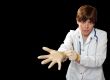masked with latex gloves