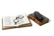 antique books and glasses