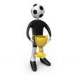 Football player holding the cup