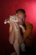 man and cat