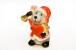 Ceramic mouse-gnome in a red cap with a hand bell and big red he