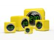 Five yellow clocks isolated on white background 3D