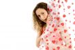Girl behind the Valentine curtains