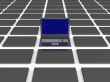 One open laptop among closed. 3D image.