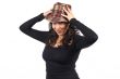 Happy casual woman with hat