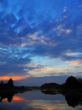 sunset sky in blue and rose clouds