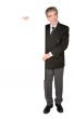 business man holding a white banner