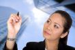 asian business woman writing on screen