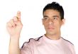 casual man pointing at screen