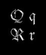 Silver letters Q, R