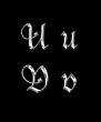 Silver letters U, V