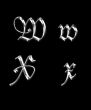 Silver letters W, X