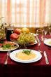 Fine table setting in gourmet restaurant. Close-up