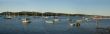 Boats at anchor,	in harbor