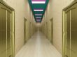Corridor with a number of doors. 3D image.