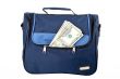 Blue handbag with money