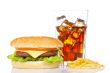 Cheeseburger, soda and french fries