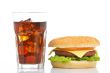 Cheeseburger and soda glass