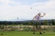 Action blur: Lady golfer hitting ball from tee