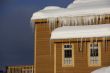 Large icicles on Townhouses after heavy snowstorm