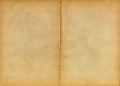 Old book open on both blank shabby pages (scan).