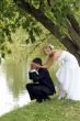 Bride and groom playful in love