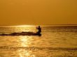 Silhouette of a kite-surf on waves of a gulf 1