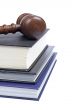 Wooden gavel and law books