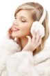 smiling blond in furry headphones