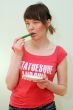 girl eating leek