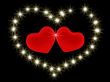 Two 3d red hearts in an environment of stars