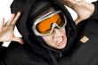 Snowboarding boy reacting on accident