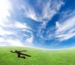 Skydiver falling from the sky.