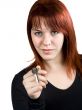 Cute redhead giving real estate key