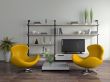 Modern interior with yellow armchairs