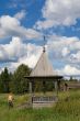 student and wooden chapel