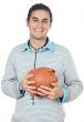 Young man with money box