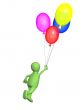 3d  person - puppet, flying by balloons