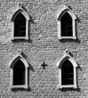 Brick wall with gothic windows