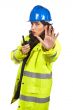 Talking with a walkie talkie and orders to stop