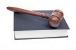 Wooden gavel and law book