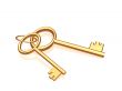 Two gold keys on a glossy white background
