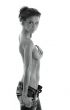 monochrome topless girl in blue jeans