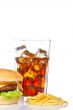 Cheeseburger, soda and french fries
