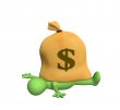 3d puppet, pressed down by a bag with dollars